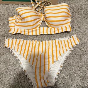 Shade & Shore White and Yellow Striped Bandeau Bikini